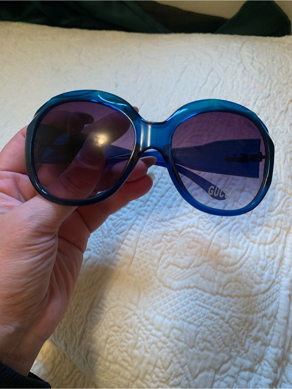 Gucci Women’s Blue Oversized Sunglasses with Purple Tint
